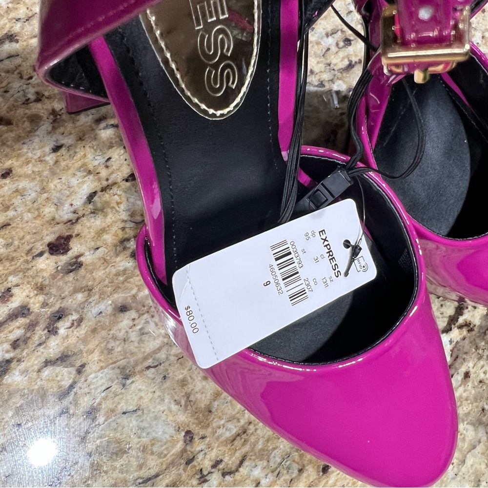 EXPRESS Purple Rounded Toe Platform Pumps 9 - Picture 6 of 12